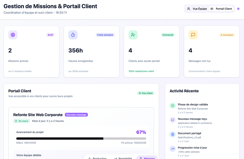 Gestion de missions + portail client